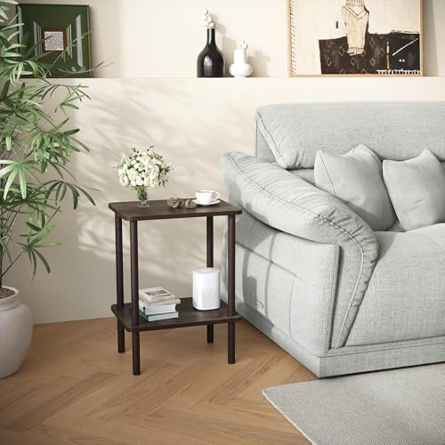 APICIZON 2 Tier Side Table, Narrow End Table with Storage Shelf, Bedside Table Nightstand for Small Spaces, Bedroom, Living Room, Entryway, Farmhouse, No-Tool Assembly, Oak