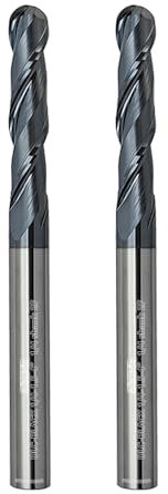 WEXWE Tools Extra Long Ball Nose Carbide End Mill, DLC Black Coating, CNC Cutting Tools for Steel and Aluminum Cutting, Suit for 3D Carving & Engraving. 2 Flute Router Bits，1/4 Shank (1/4-4 2pcs