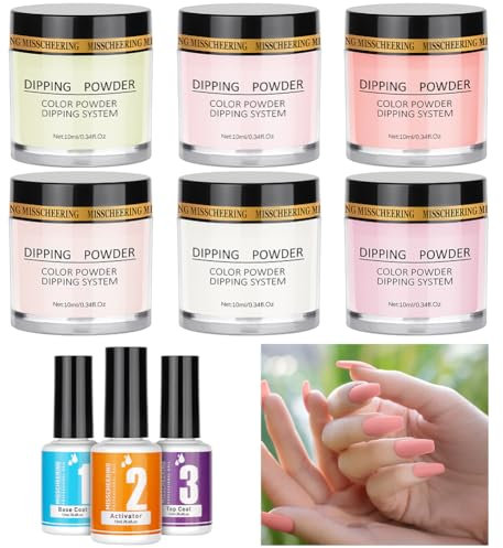 LOPHE Dipping Powder Nails Set, 6 Farben Dip Powder Nail Set mit Base Activator Top Gel, Nagel Set Anfänger Starter Kit für Nails Art, Geschenke für Frauen(01B)