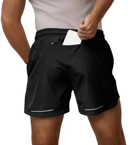 Gefomuofe Running Shorts Men's Quick Drying Sports Shorts Fitness Gym Short Pants with Inside Zip Training Trousers Jogging Bottoms Outdoor Shorts Sports Trousers, black, XL