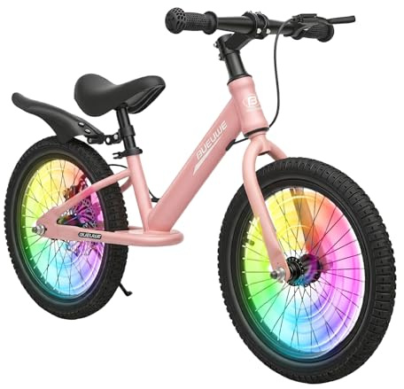 OOFAYJIA 16 Zoll Kinder Laufrad mit Scheibenbremse, Fahrrad ohne Pedale ab 4-8 Jahre, Kinderfahrrad für Anfänger, Karbonstahl Rahmen, Farbige Speichen, Ständer,Rosa