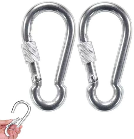 M8 Safe Lock Carabiner Clip, Heavy Duty 304 Stainless Steel Snap Hook Carabiner Hook for Outdoor Climbing Hiking Camping Fishing Boats Backpacks Chains Hanging Swing Hammock