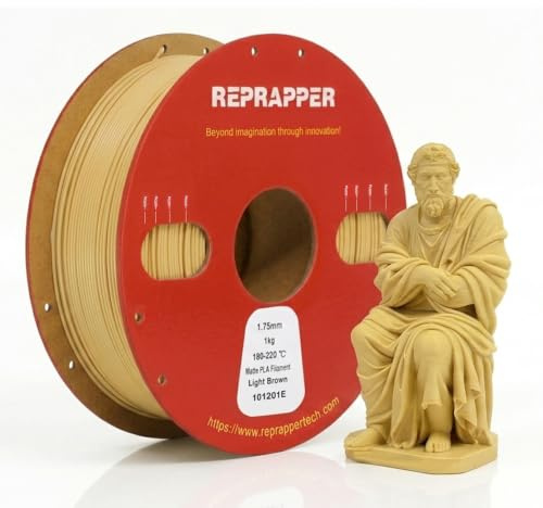 RepRapper Mattes PLA-Filament 1,75 mm Hellbraun 1 kg, mattes 3D-Drucker-Filament, eleganter Look, +/-0,03 mm, kompatibel mit dabufFDM-Druckern