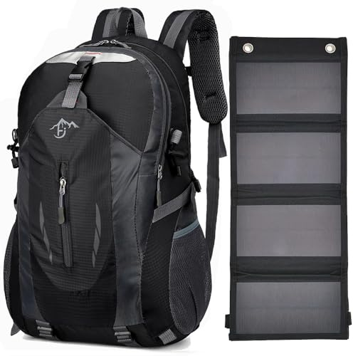 Sac à dos avec panneau solaire 20 W USB 5 V Sac à dos de randonnée étanche 40 litres pour randonnée, cyclisme, moto, voyage unisexe adulte