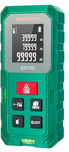 Ermenrich Reel Plus GS100 Laser-Messgerät 100M Tragbar mit Doppelter Libelle Messwerkzeug Entfernung Fläche Volumen Pythagoras-Modus Einheitenschaltung LCD-Display Speicher