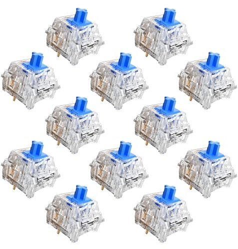 Zhouwang Keyboard Clickers for 3D Prints,72 Pcs Crystal Blue Switches Kit | Pre-Lubred Hot-swap 3 Pin Switches,Responsive/MX Style/Crisp Click Sound for Mechanical Gaming Keyboard & 3D Printed Fidgets