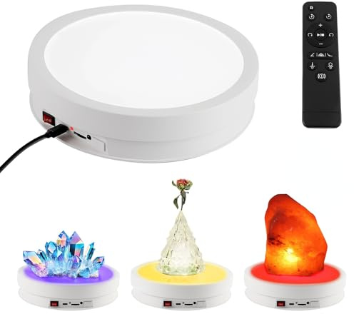 cimsfcor 360° Photography Turntable, 6 Colors 360° Motorized Rotating Display Stand with Remote Control 20KG Load 22CM Rotating Plate for Product, Craft Fairs, Watch Presentations