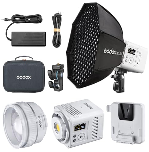 Godox ML150BI Bi-Color LED Video Light, 2800K-6500K 61054 Lux Video Lighting Kit, APP/DMX/NFC Addition Control, mit ML-Z Zoom Objektiv und V-Mount Batteriadapter ML-VMA + AD-S60S Softbox