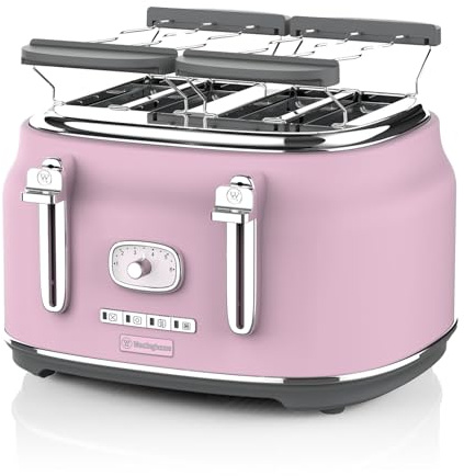 Westinghouse Retro - Tostapane a 4 fette, extra large, griglia scaldavivande, 1750 W, colore: rosa