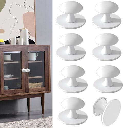 FORMVERSITY 8 Stück Selbstklebende Schrankknöpfe, Weiß Schubladenknopf Selbstklebende Edelstahl Schrankgriffe Ohne Bohren, Runde Adhesive Cabinet Handles für Schubladen, Spiegelschrank Nachttisch