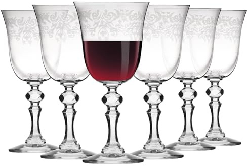 Krosno – Verres à Vin Rouge 250 ml – Lot de 6 – Collection Krista Deco – Cristal Sans Plomb – Design Classique et Élégant avec Motif Transparent