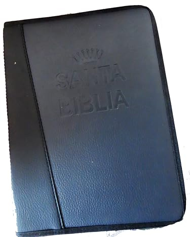 Genérico RVR 1960 Bibbia da studio in pelle sintetica nera con cerniera, versione Queen Valera, custodia rinforzata con tasca