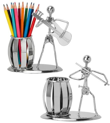 Stiftehalter 2er Set Musiker Gitarre aus Metall Vintage Schreibtisch Organizer & Lustige Büro Deko Figur für Musikliebhaber, Geschenkidee Kreatives Geschenk für Gitarristen im Arbeitszimmer oder Büro