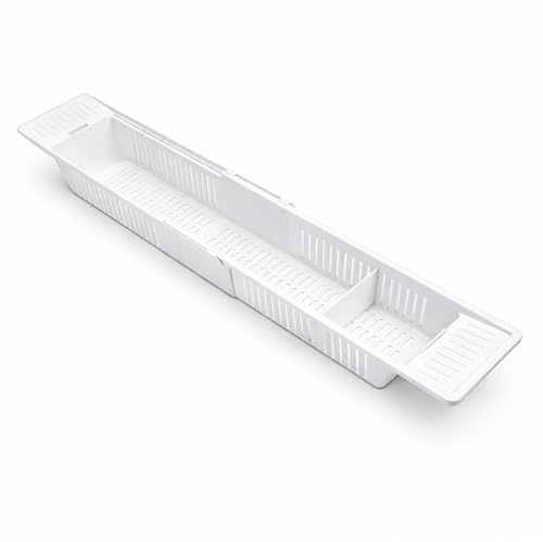 Thrink Adjustable Bathtub Caddy Tray – Extendable Anti-Slip Bath Rack with Rubber Handles, ABS Plastic Bath Organizer for Soaps, Shampoo & Toys, Universal Fit 57–86cm, Sink Dish Drainer & Bathroom