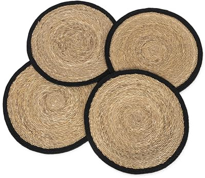 Olly & Rose Seagrass & Jute 37cm Placemats (Set 4) - Natural and Black Handmade Tableware