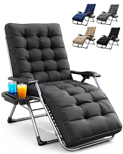 KEPLIN Square Tube Gravity Chair with Cushion 1 Pack – Extra Wide 72cm Zero Gravity Reclining Garden Chair, Reinforced Frame Supports 150kg, Locking System, Cup Holder, Foldable Sun Lounger