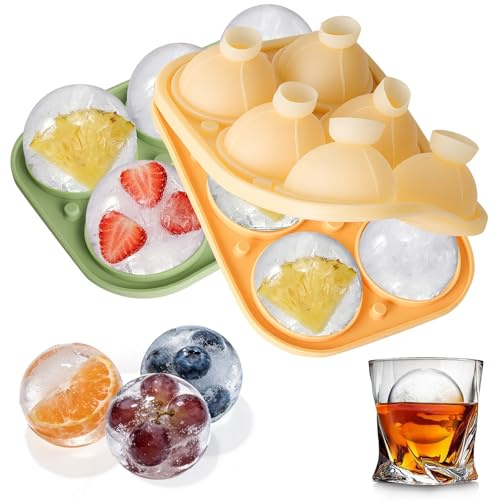 2 Stück Eiswürfelform Rund Silikonform Kugel Eiswürfel mit Deckel und Wasserinjektionstrichter 3D Eiswürfelform Kugel für Cocktail, Whisky, Bier, Kaffee, Getränke (Grün, Orange)