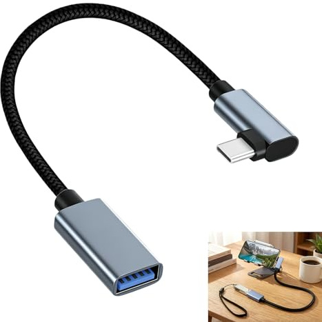 Cable USB C a USB 3.0, Cable OTG Tipo C Angulo Recto, Adaptador USB C a USB A Hembra OTG 90 Grados, Conector 5Gbps para Transferencia de Datos y Carga, Compatible con Teléfono Tablet Portátil