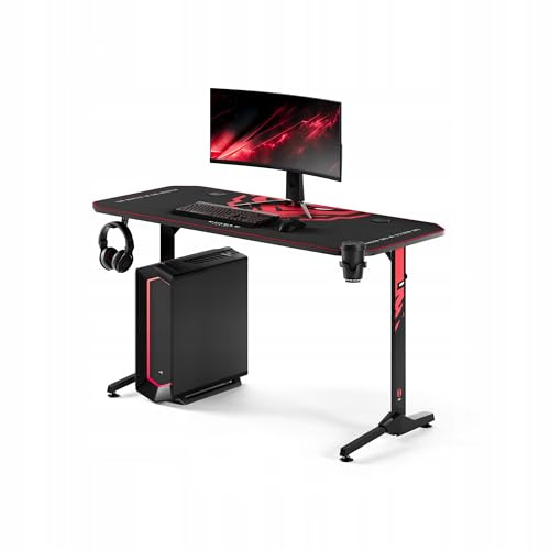 Diablo Gaming Schreibtisch PC Tisch Computertisch Gaming Tisch 140x60x75 cm | Ergonomischer Gamer Tisch mit Kabelmanagement, Tischmatte, Headsethalter, Getränkehalter für Gaming Setup und Home Office