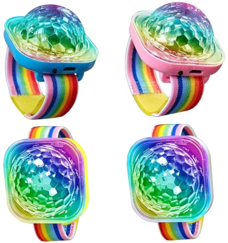 4Pcs Disco Ball Lamp, Portable Car Interior Lights with Sucker & Strap, Rechargeable & Voice Control Light up Bracelets, LED Wristband for Room, Dance, Club Party ;1