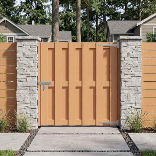 LoogCape WPC Aluminium Gartentor 100 x 100 cm Braun Schiebetor für Grundstück außenbereich, mit Schiebelatch Abschließbar, Wetterfest Zauntor Sichtschutz