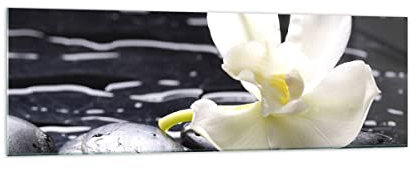 Panorama Bilder auf Glas 160x50cm Glasbild Spa Orchidee Steine Wasser Groß XXL Wanddeko Bild im Glas Schlafzimmer Küche Wandbilder Dekoration Wohnzimmer Modern Wand Kunstdruck Art GAB160x50-0444