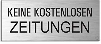 Keine kostenlosen Zeitungen Schild 60x25 mm vollflächig selbstklebend Aluminium Edelstahoptik Nr.29021-S