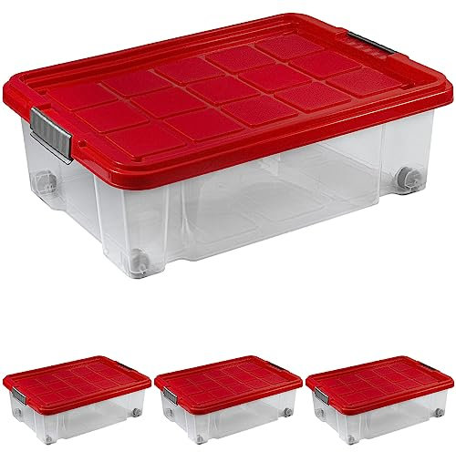 ARTECSIS Unterbett Aufbewahrungsbox mit Deckel und Rollen 4er Set I 34L - 60 x 40 x 18 cm