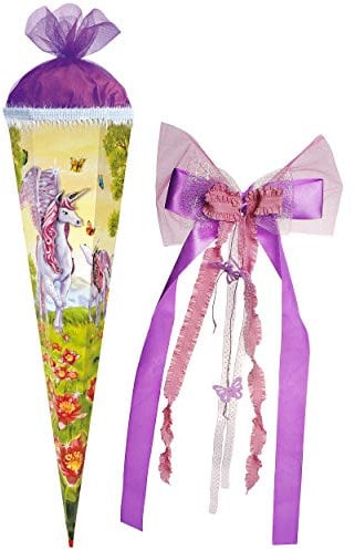 Schultüte - Einhorn - Pegasus/Pferd Unicorn - 85 cm - eckig - incl. große 3-D Effekt Schleife - Tüllabschluß - Zuckertüte - mit Holzspitze - Roth - Sc..