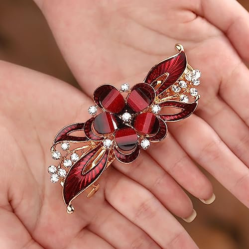 Jovono Hochzeits-Haarspange, Braut-Haarnadeln, Haarschmuck mit Blume, Kopfschmuck für Frauen (rot)