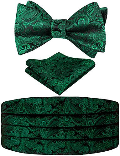 Alizeal Herren Classic Paisley Woven Self-Tie verstellbare Fliege, Kummerbund und Pocket Square Set, dunkelgrün