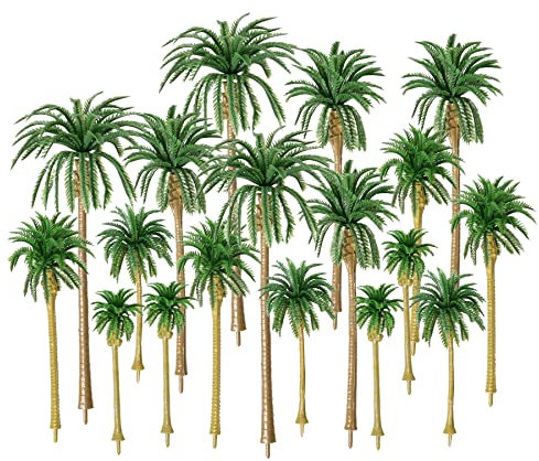 HUIANER Palm Tree Model Trees, Miniature Palm Trees Mixed 5 Size Fake Plastic Trees with No Stands for DIY Scenery Landscape Cake Decoration（18PCS 3.1 - 6.3）