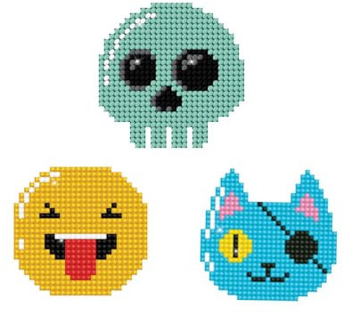 Diamond Dotz DTZ12-018 Diamond Dotzies Sticker Set Smileys, 3 glitzernde Aufkleber zum Selbstgestalten und Verzieren, ideal für Kinder und Anfänger