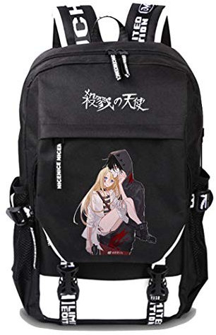 WANHONGYUE Angels of Death Spiel Cosplay Rucksack Schultasche Laptop Backpack mit USB-Ladeanschluss Schwarz / 17