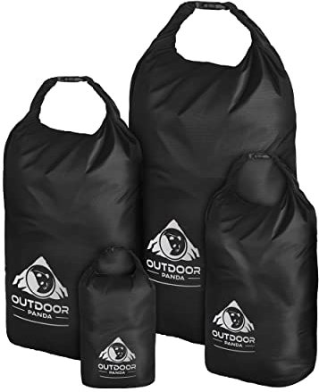 Outdoor Panda Dry Bag Set| wasserdichter Seesack für Kajak, Kanu, Boot, Strand, Angeln, Rafting, Surfen, Fahrrad, Wandern, Outdoor, Camping | Schwarz | Set (inkl. 2L, 5L, 10L & 15L)
