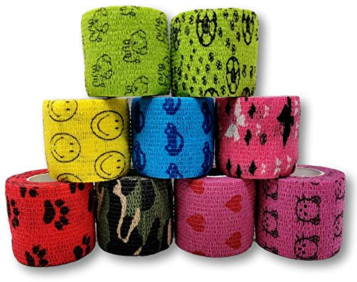 9er-Set Verbandsmaterial Selbsthaftend - Haftbandage 5cm x 4,5m - Wundverband Steril Wasserfest - Tierbandage Elastisch (Motivmix)