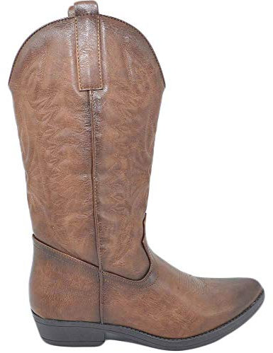 Stivali Donna camperos Texani Stile Western Marroni spazzolati con Fantasia Laser su Pelle Tinta Unita Altezza Polpaccio (36 EU)