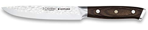 3 Claveles Cuchillo de cocina profesional Kimura cuchillo cocina muy ligero menaje de cocina muy resistente, Plata y Negro, de 13 cm-5 cm de hoja
