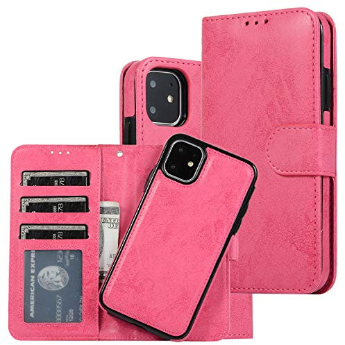 SUMOON iPhone 11 Pro Detachable Case Magnetic Wallet Case for Women/Men,iPhone 11 Pro Flip Case with Card Holder Strap Stand Soft PU Leather Cover Removable Purse Phone Case Shockproof Case Pink
