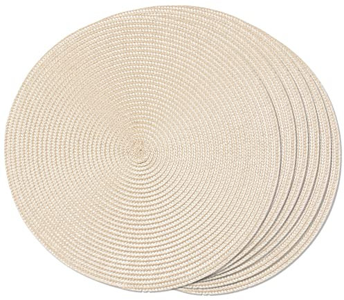 FunWheat Lot de 6 Sets de Table Ronds tressés pour Tables de Salle à Manger, lavables, antidérapants, 38,1 cm (Beige Ivoire, 6 pièces)