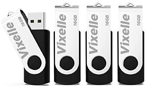 Vixelle 4 Pack 16GB High Speed USB 2.0 Flash Drives – 360° Swivel Metal Style USB Stick Pen Drive with Keychain Loop – 16GB USB Memory Sticks Bulk Pack for PC, Mac, TV, Car Audio – Black