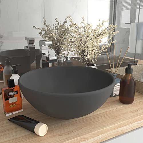 Catherinol Luxus-Waschbecken, Aufsatzwaschbecken, Bad Unterschrank Waschbecken, Handwaschbecken, Aufsatzbecken, Bad, Waschschale, Rund Matt Dunkelgrau 32,5x14 cm Keramik