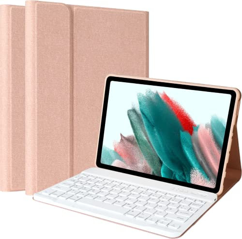 Samsung Galaxy Tab A8 Hülle mit Tastatur mit Abdeckung Auto Wake/Sleep, Drahtlose Abnehmbare Bluetooth Tastatur (Deutsches QWERTZ) für Samsung Galaxy Tab A8 10,5'' 2022 (SM-X200/X205/X207)-Champagner