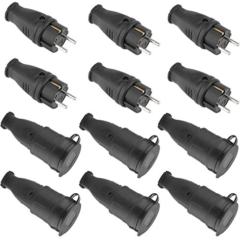 Schutzkontakt-Stecker & Schutzkontakt-Gummikupplung, ohne Kabel, nd langlebig Kann für 0.5-3cm² Kabel，IP44 230V，16A，Schukostecker und Schukokupplung ，12pack