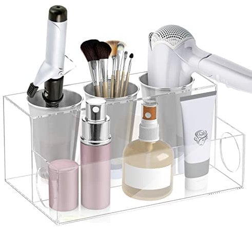 GOCUODE Soporte Secador de Pelo,Organizador de Herramientas para Pelo Acrílico para Peine,Brocha de Maquillaje,Plancha Pelo y Rizadora de Pelo (Transparente)