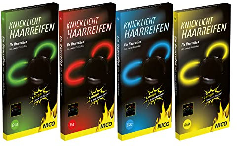 Nico Europe® Knicklicht Haarreifen, 8 Stück = 2 x 4 Farben