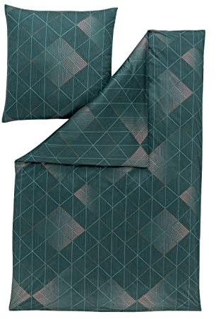 ESTELLA Mako Jersey Bettwäsche 135x200 Taro blautanne Dreiecke Streifen 6378-581