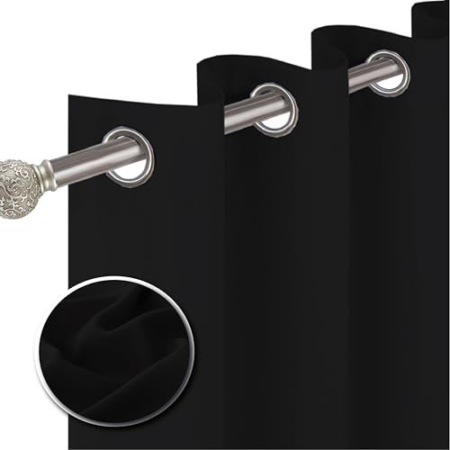 funky gadgets Blackout Curtains for Bedroom 72 Inch Drop Thermal Insulated Eyelet Curtains & Drapes Black Out Curtain for Kitchen, Living Room 2 Panels (66x72 Inch Black)