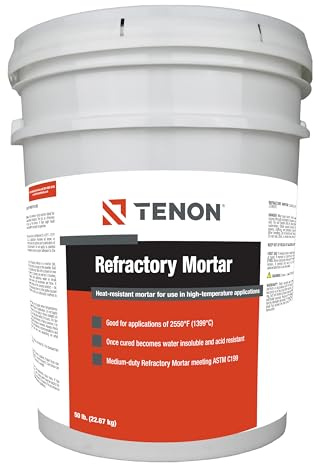 Tenon Refractory Mortar - High Temperature Mix for Fireplaces, Fire Pits, Chimneys, Parging, Brick, Clay, and More, White in Color, High Heat Resistance, Up to 2550°F (1, 50 Pounds)