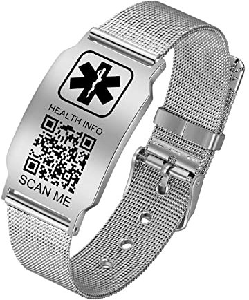 Medizinische Armbänder Männer Frauen mit QR Code Medizinische Alert ID Armbänder Armband Passt Handgelenk Up 8''-10'' Mehr Raum Benutzerdefinierte Notfall medizinische ID Info